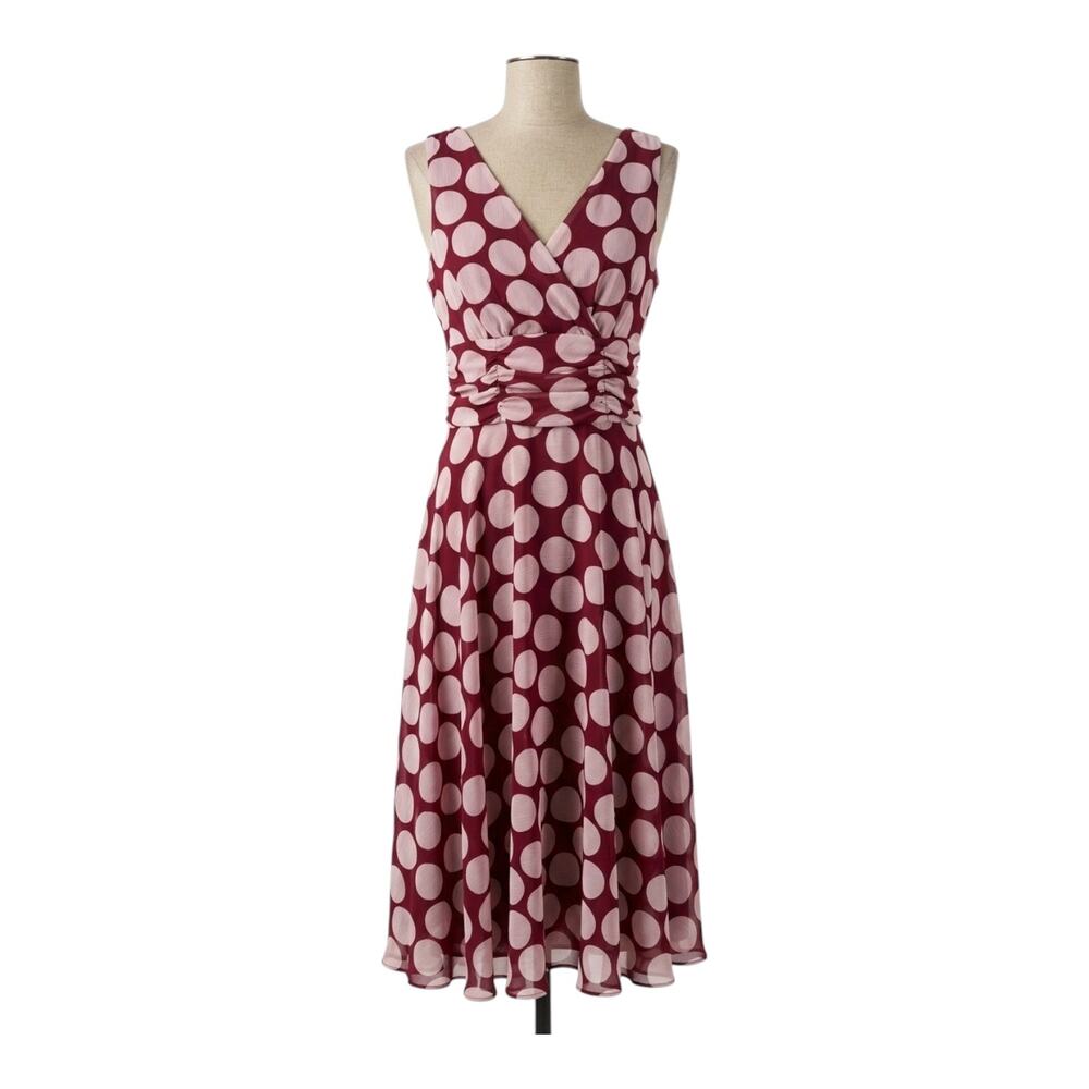 Dress Barn Red White Polka Dot Ruched Wrap Retro Dress Size 10